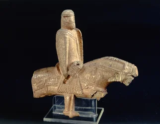 Knight on horseback, right profile